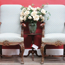 Load image into Gallery viewer, Pair of Antique French Carved Walnut Armchairs with Duck Egg Blue Upholstery. B13058