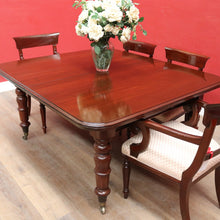 Load image into Gallery viewer, Antique English Mahogany Dining Table with Turned Legs, Brass Cups & Castors. B12646