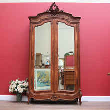 Load image into Gallery viewer, Grand French Walnut Armoire with Bevelled Mirror Doors and Carved Detail. B12664
