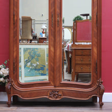 Load image into Gallery viewer, Grand French Walnut Armoire with Bevelled Mirror Doors and Carved Detail. B12664