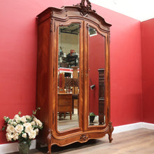 Load image into Gallery viewer, Grand French Walnut Armoire with Bevelled Mirror Doors and Carved Detail. B12664