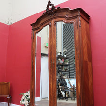 Load image into Gallery viewer, Grand French Walnut Armoire with Bevelled Mirror Doors and Carved Detail. B12664