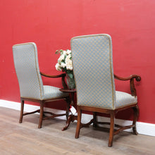 Load image into Gallery viewer, Pair of Antique French Carved Walnut Armchairs with Duck Egg Blue Upholstery. B13058