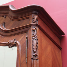 Load image into Gallery viewer, Grand French Walnut Armoire with Bevelled Mirror Doors and Carved Detail. B12664