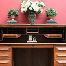 Load image into Gallery viewer, Antique Cutler Quarter Sawn Oak Roll Top Desk with Tambour and Key. B13065