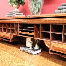 Load image into Gallery viewer, Antique Cutler Quarter Sawn Oak Roll Top Desk with Tambour and Key. B13065