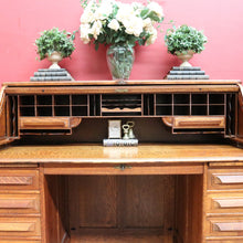 Load image into Gallery viewer, Antique Cutler Quarter Sawn Oak Roll Top Desk with Tambour and Key. B13065