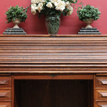 Load image into Gallery viewer, Antique Cutler Quarter Sawn Oak Roll Top Desk with Tambour and Key. B13065