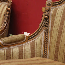 Load image into Gallery viewer, x SOLD A pair of French Armchairs, Muted Gold Stripe Fabric, Soft Feather Cushions. B12341