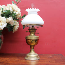 Load image into Gallery viewer, Antique Brass Duplex Oil Lamp with Milk Glass Shade and Chimney, c.1920s. B12656