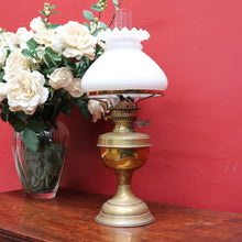 Load image into Gallery viewer, Antique Brass Duplex Oil Lamp with Milk Glass Shade and Chimney, c.1920s. B12656