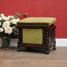 Load image into Gallery viewer, x SOLD Antique English Rosewood and Olive Green Fabric Music Stool or Seat, Tilt Adjustment. B12331