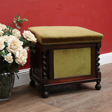 Load image into Gallery viewer, x SOLD Antique English Rosewood and Olive Green Fabric Music Stool or Seat, Tilt Adjustment. B12331