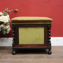 Load image into Gallery viewer, x SOLD Antique English Rosewood and Olive Green Fabric Music Stool or Seat, Tilt Adjustment. B12331