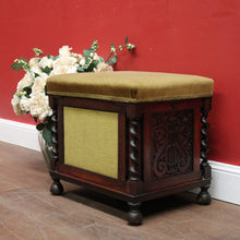 Load image into Gallery viewer, x SOLD Antique English Rosewood and Olive Green Fabric Music Stool or Seat, Tilt Adjustment. B12331