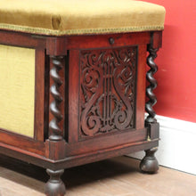 Load image into Gallery viewer, x SOLD Antique English Rosewood and Olive Green Fabric Music Stool or Seat, Tilt Adjustment. B12331