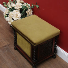 Load image into Gallery viewer, x SOLD Antique English Rosewood and Olive Green Fabric Music Stool or Seat, Tilt Adjustment. B12331