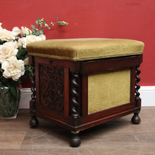 Load image into Gallery viewer, x SOLD Antique English Rosewood and Olive Green Fabric Music Stool or Seat, Tilt Adjustment. B12331