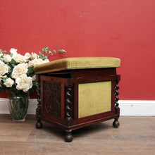 Load image into Gallery viewer, x SOLD Antique English Rosewood and Olive Green Fabric Music Stool or Seat, Tilt Adjustment. B12331