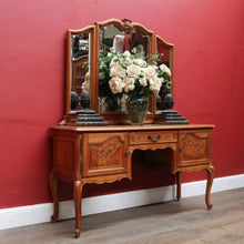 Load image into Gallery viewer, Vintage French Oak Three Panel Dressing Mirror with Carved Shell Detail. B12759