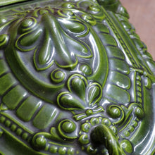 Load image into Gallery viewer, Antique French Cast Iron Coal Scuttle with Green Enamel Lid, Art Nouveau Era. B12665