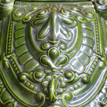 Load image into Gallery viewer, Antique French Cast Iron Coal Scuttle with Green Enamel Lid, Art Nouveau Era. B12665