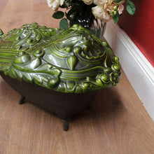Load image into Gallery viewer, Antique French Cast Iron Coal Scuttle with Green Enamel Lid, Art Nouveau Era. B12665