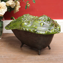 Load image into Gallery viewer, Antique French Cast Iron Coal Scuttle with Green Enamel Lid, Art Nouveau Era. B12665
