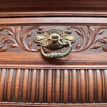 Load image into Gallery viewer, English Oak Sideboard with Carved Greenman Detail and Art Nouveau Handles. B12660