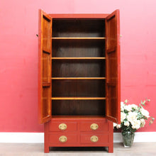 Load image into Gallery viewer, Vintage Chinese Style Red Lacquer Wedding Cabinet with Brass Medallion. B13075