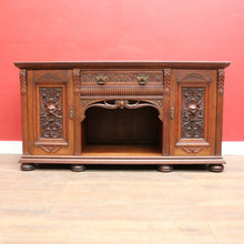 Load image into Gallery viewer, English Oak Sideboard with Carved Greenman Detail and Art Nouveau Handles. B12660