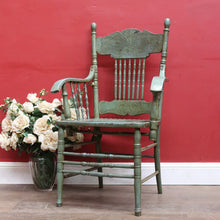 Load image into Gallery viewer, Antique English Painted Hall Chair in Sage Green and Duck Egg Blue. B13077