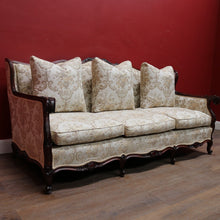 Load image into Gallery viewer, Grand Antique Victorian-Style Walnut Sofa with Cream Floral Upholstery and Cushions. B12695