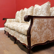 Load image into Gallery viewer, Grand Antique Victorian-Style Walnut Sofa with Cream Floral Upholstery and Cushions. B12695