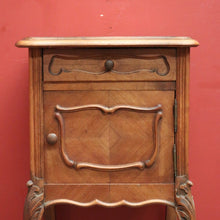 Load image into Gallery viewer, x SOLD Antique French Walnut Bedside Cabinet or Lamp Side Table, Marble Lined. B12350