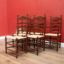 Load image into Gallery viewer, Set of Six Antique French Ladder Back Dining Chairs with Rush Seats. B12692