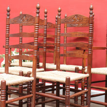Load image into Gallery viewer, Set of Six Antique French Ladder Back Dining Chairs with Rush Seats. B12692