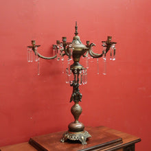 Load image into Gallery viewer, x SOLD Antique French Brass and Copper Six-Branch Candelabra, Glass Lustre Drops. B12369