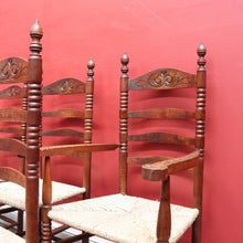 Load image into Gallery viewer, Set of Six Antique French Ladder Back Dining Chairs with Rush Seats. B12692