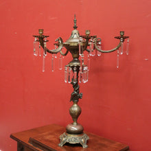 Load image into Gallery viewer, x SOLD Antique French Brass and Copper Six-Branch Candelabra, Glass Lustre Drops. B12369