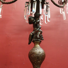 Load image into Gallery viewer, x SOLD Antique French Brass and Copper Six-Branch Candelabra, Glass Lustre Drops. B12369