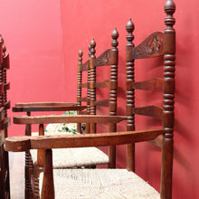 Load image into Gallery viewer, Set of Six Antique French Ladder Back Dining Chairs with Rush Seats. B12692