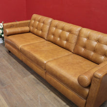 Load image into Gallery viewer, Vintage Tan Leather Three Seater Button Tufted Electric Recliner Lounge. B13084