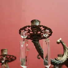 Load image into Gallery viewer, x SOLD Antique French Brass and Copper Six-Branch Candelabra, Glass Lustre Drops. B12369