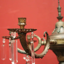 Load image into Gallery viewer, x SOLD Antique French Brass and Copper Six-Branch Candelabra, Glass Lustre Drops. B12369