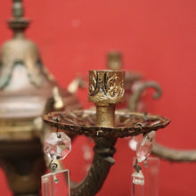 Load image into Gallery viewer, x SOLD Antique French Brass and Copper Six-Branch Candelabra, Glass Lustre Drops. B12369