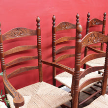 Load image into Gallery viewer, Set of Six Antique French Ladder Back Dining Chairs with Rush Seats. B12692