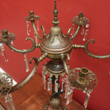Load image into Gallery viewer, x SOLD Antique French Brass and Copper Six-Branch Candelabra, Glass Lustre Drops. B12369