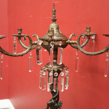 Load image into Gallery viewer, x SOLD Antique French Brass and Copper Six-Branch Candelabra, Glass Lustre Drops. B12369