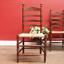 Load image into Gallery viewer, Set of Six Antique French Ladder Back Dining Chairs with Rush Seats. B12692